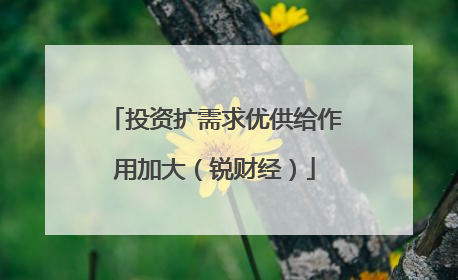 投资扩需求优供给作用加大（锐财经）