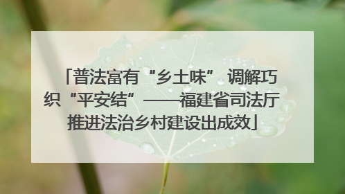 普法富有“乡土味” 调解巧织“平安结”——福建省司法厅推进法治乡村建设出成效